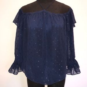 1.State New Sm Navy Longsleeve off shoulder blouse